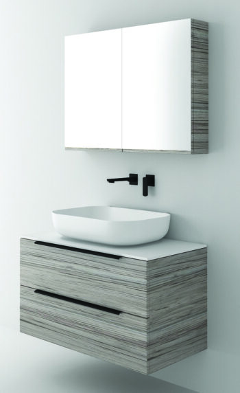 Orabella Solid Surface 90 - Έπιπλο μπάνιου κρεμαστό με 2 Συρτάρια και Καθρέπτη 90x45xY50 cm