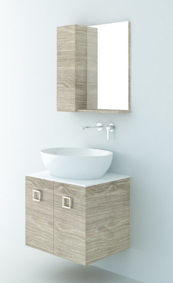 Orabella Solid Surface 60 - Έπιπλο μπάνιου κρεμαστό με 2 πόρτες και Καθρέπτη 60x45xY50 cm - Image 2
