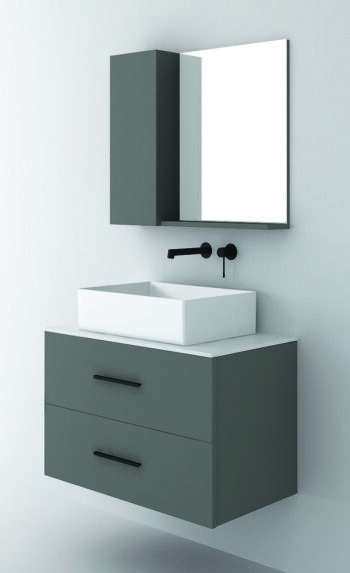 Orabella Solid Surface 80 - Έπιπλο μπάνιου κρεμαστό με 2 Συρτάρια και Καθρέπτη 80x45xY50 cm