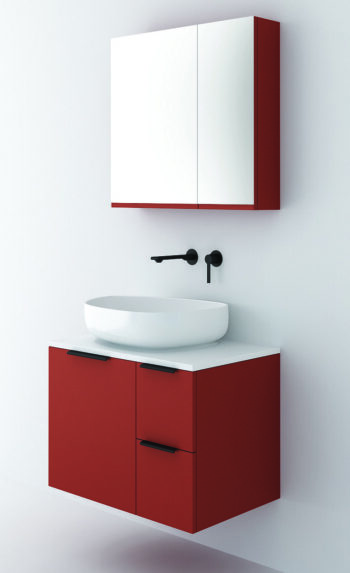 Orabella Solid Surface 70 - Έπιπλο μπάνιου κρεμαστό με 1 πόρτα, 2 Συρτάρια και Καθρέπτη 70x45xY50 cm