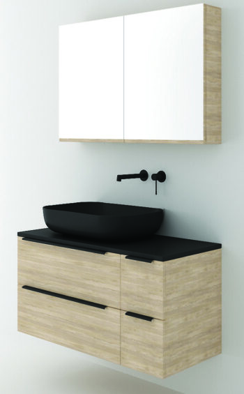 Orabella Solid Surface 100 - Έπιπλο μπάνιου κρεμαστό με 4 Συρτάρια και Καθρέπτη 100x45xY50 cm