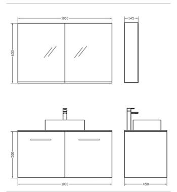 Orabella Solid Surface 100 - Έπιπλο μπάνιου κρεμαστό με 2 πόρτες και Καθρέπτη 100x45xY50 cm - Image 3